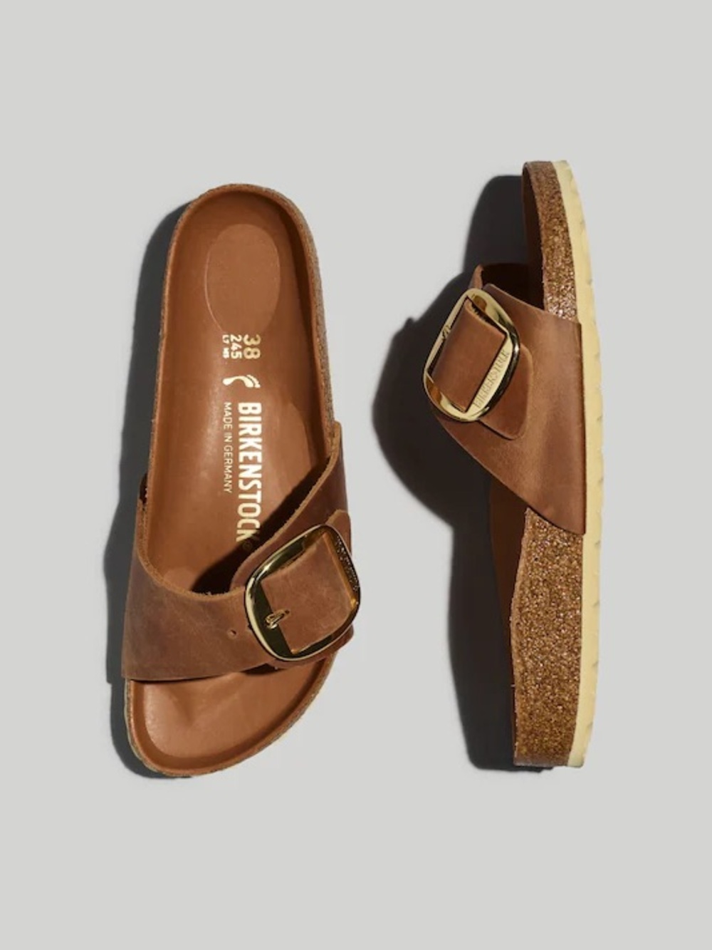 Birkenstock Madrid Big Buckle Nubuck Leather Sandals Cognac Brown US 10 - Picture 1 of 7